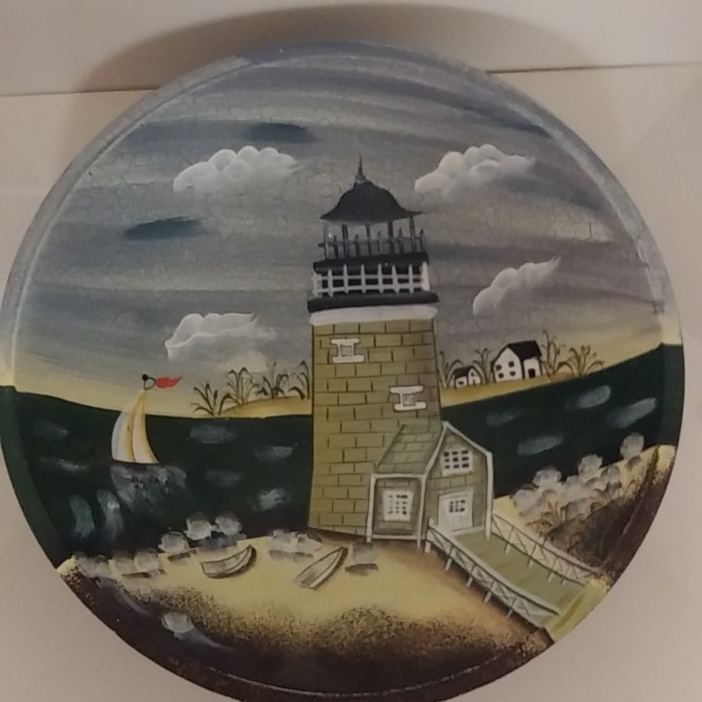Wooden painted bowls Light houses Set of two